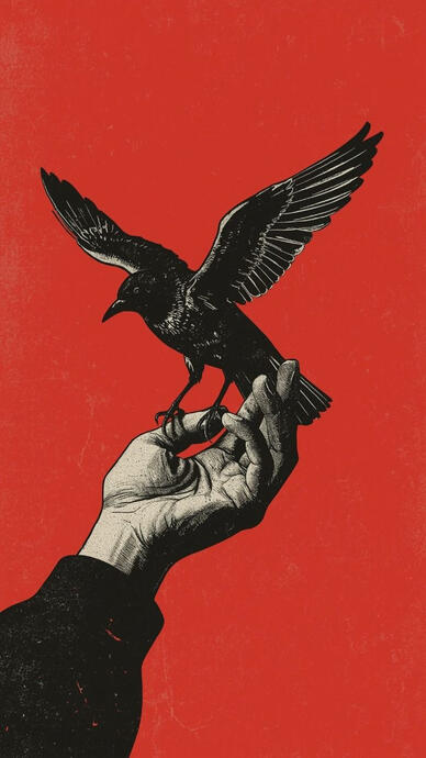 A fragile truce between flesh and feather.